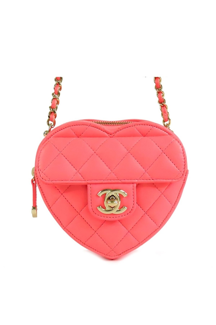 Chanel Heart Chain Pink Gold Lambskin Quilted Stitch Shoulder Bag